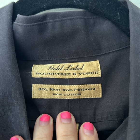 Gold Label Cotton Non-Iron Roundtree & York Black Dress Button Down Size 17/34 - Picture 3 of 6